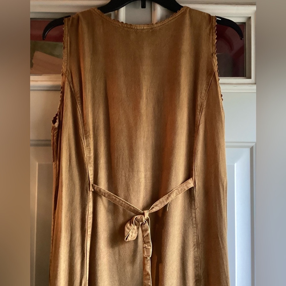 Vintage L'Pogee 90s Camel Brown Embroidered Maxi Dress Free Size Large - Picture 6 of 6